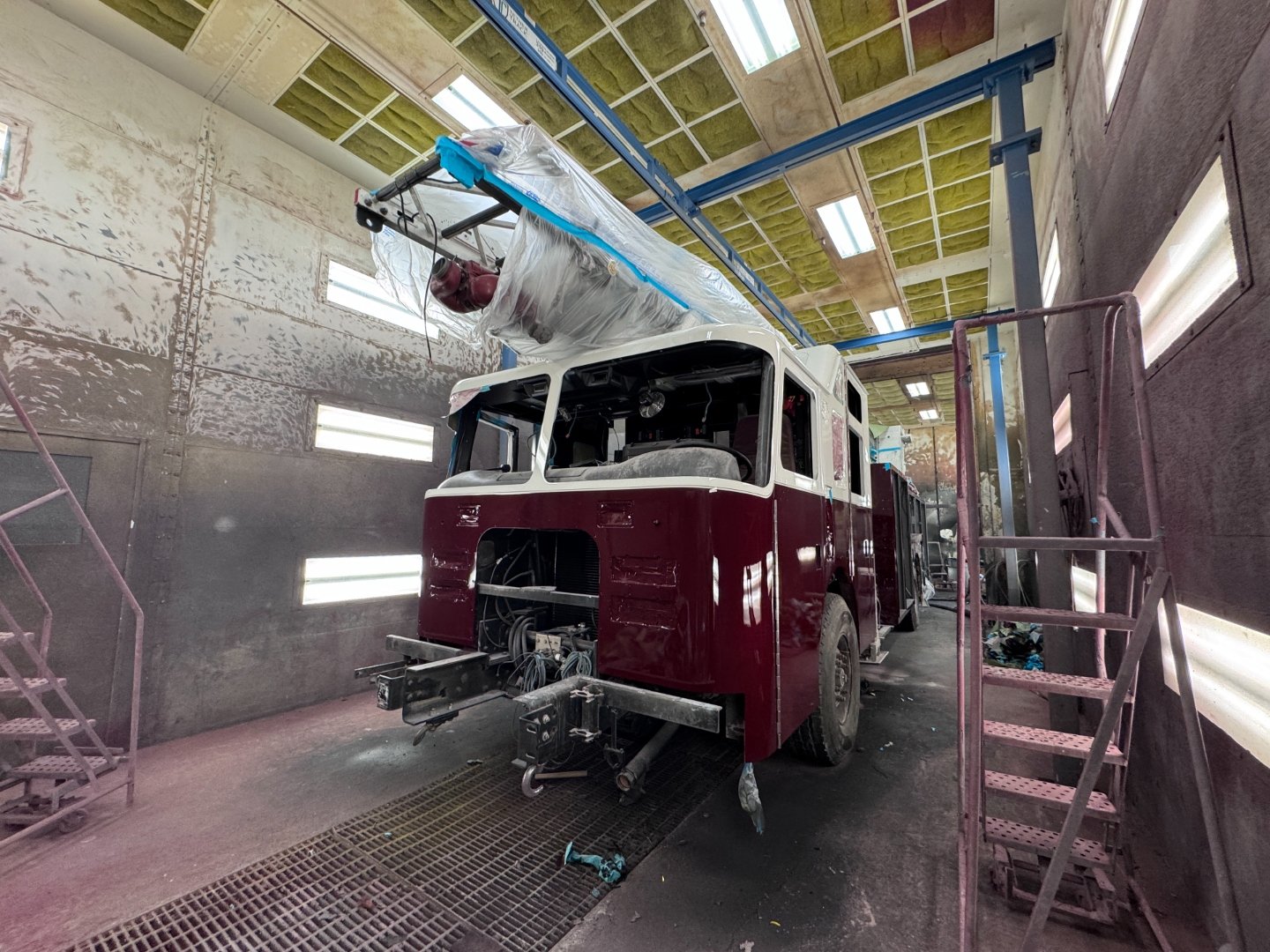 Refurbished fire apparatus in Bulldog OEM Services paint booth